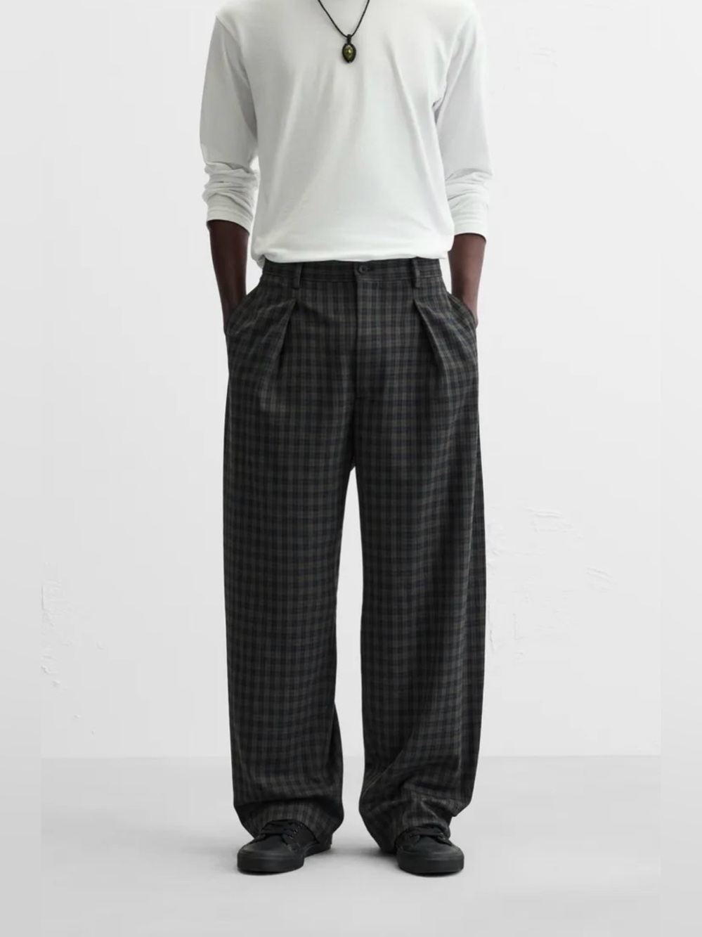Zara Mens Relaxed Fit Pleated Pants Trousers Wide Leg High Rise
